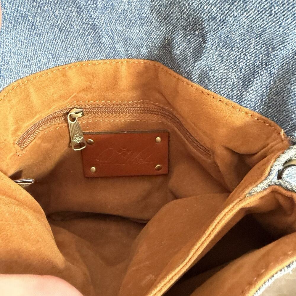 Patricia Nash Healey Denim Pouch Crossbody W/Embroidered Apricot Blossoms Floral - Picture 4 of 10
